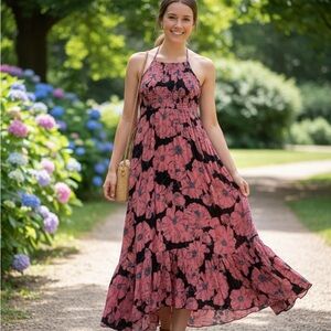 Free People Pink and Black Floral Maxi Dress